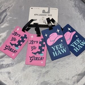 G Force 4pc Cowgirl Pink and Blue Luggage Tags - Let's Go Girls & Yee Haw LI M